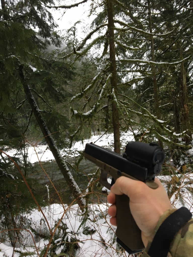 Aimpoint Micro sight mounted to a Glock pistol using an ALG Defense 6 Second Mount