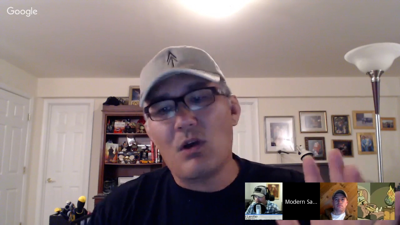 Video call screenshot from P&S ModCast 74, showing a panelist speaking with other participants in thumbnails.